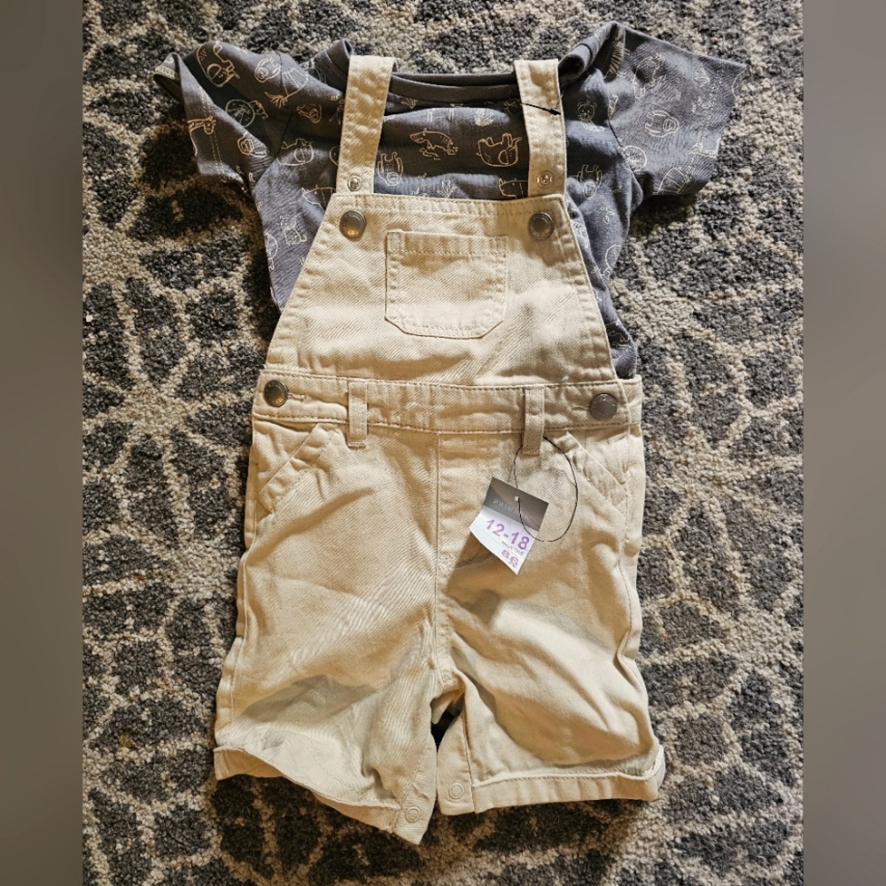 New Primark Dungarees/Overalls and Shirt 12-18 Months Zoo Animals NWT